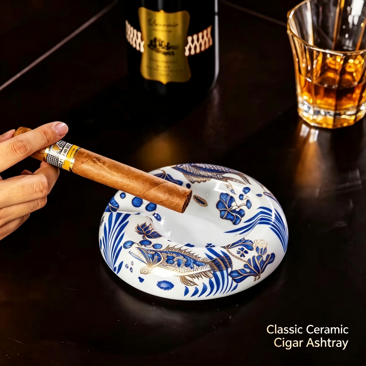 Small Dragon Pattern Porcelain Cigar Ashtray