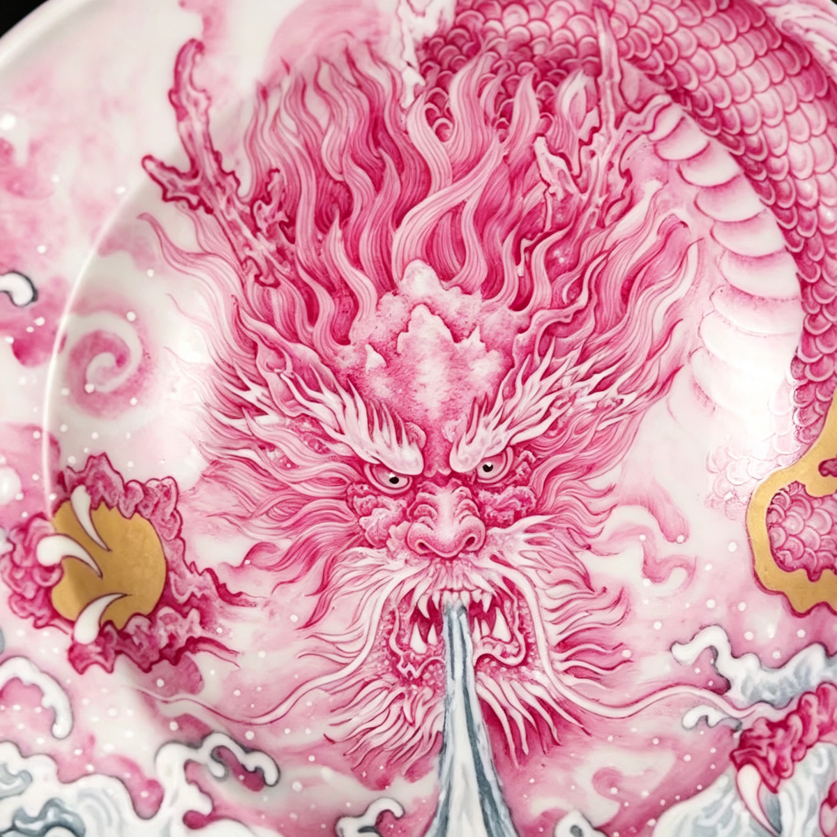 Macro Rose Dragon Face with Hand-Gilded Detailing