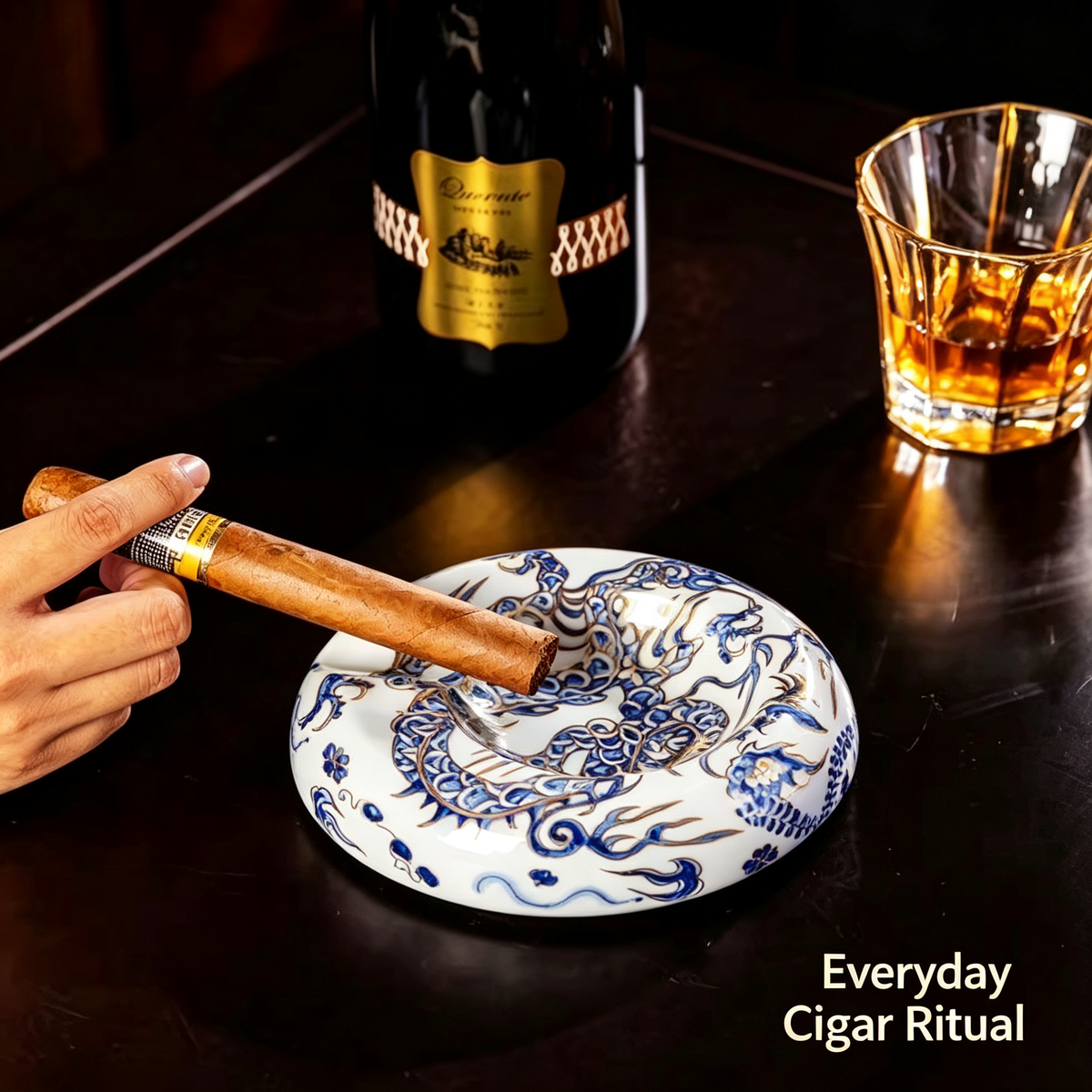 Fish Algae Pattern Porcelain Cigar Ashtray