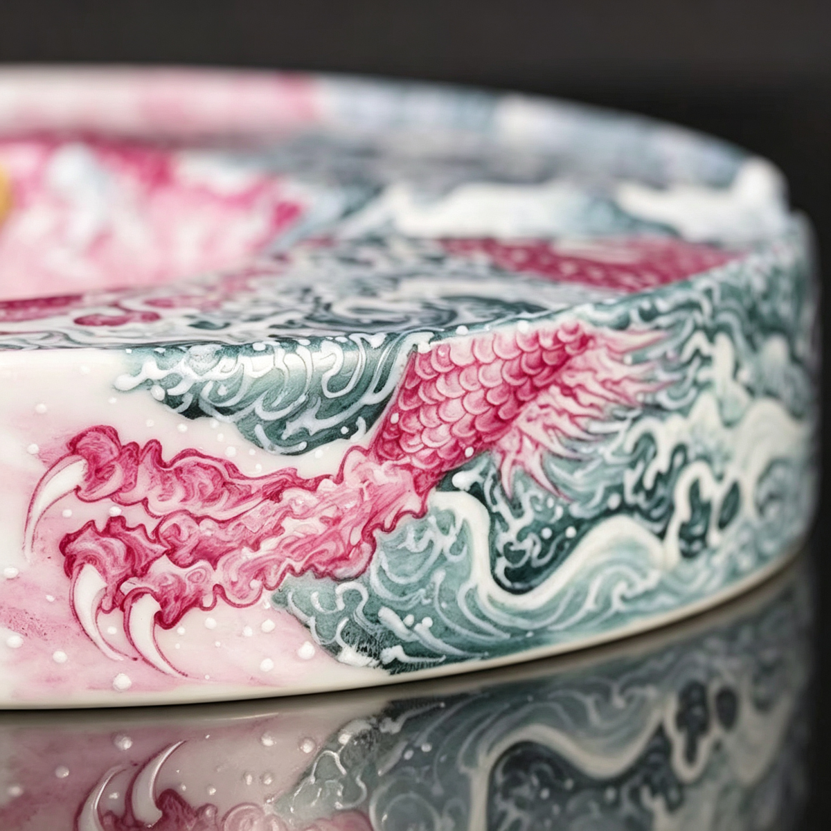 Thick Porcelain Rim and Dimensional Wave Relief Side View