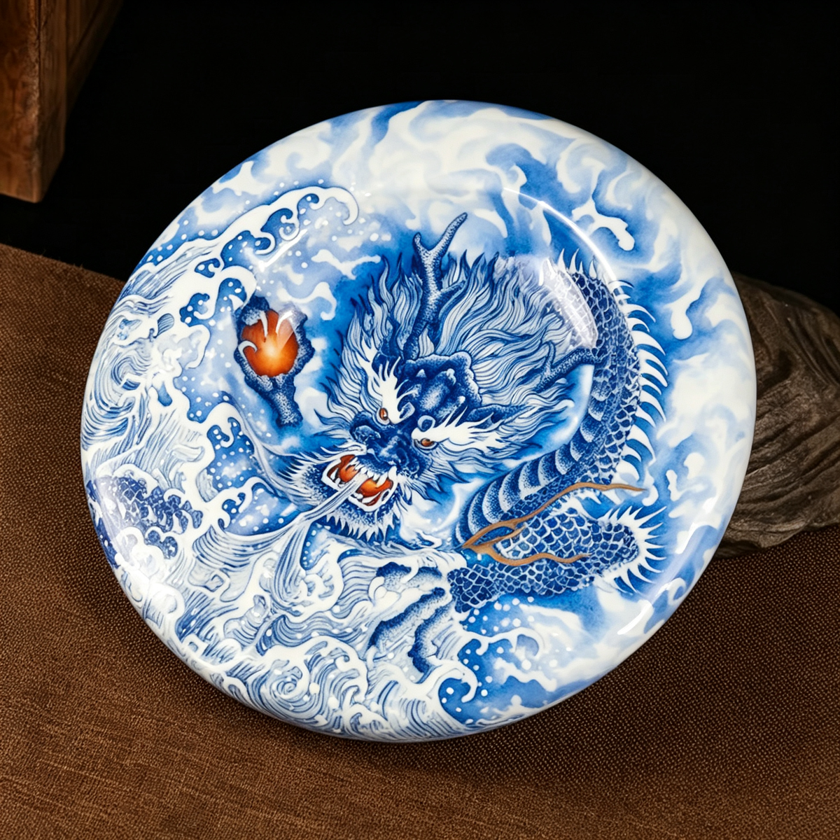 Porcelain Cigar Ashtray Gloss Finish on Wooden Surface