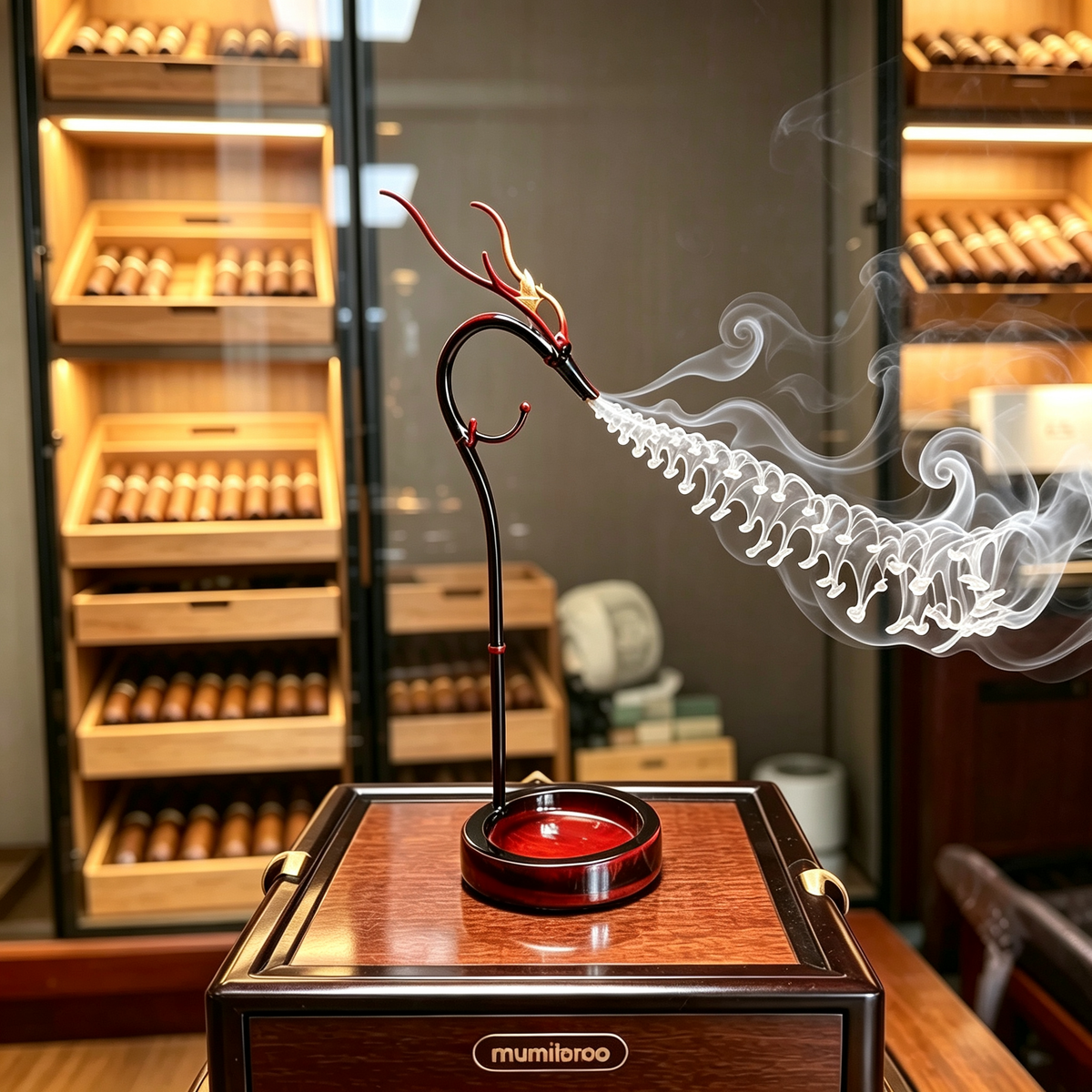 Hand-Carved Urushi Lacquer Dragon Incense Holder - Backflow & Stick Burner for Cigar Lounge